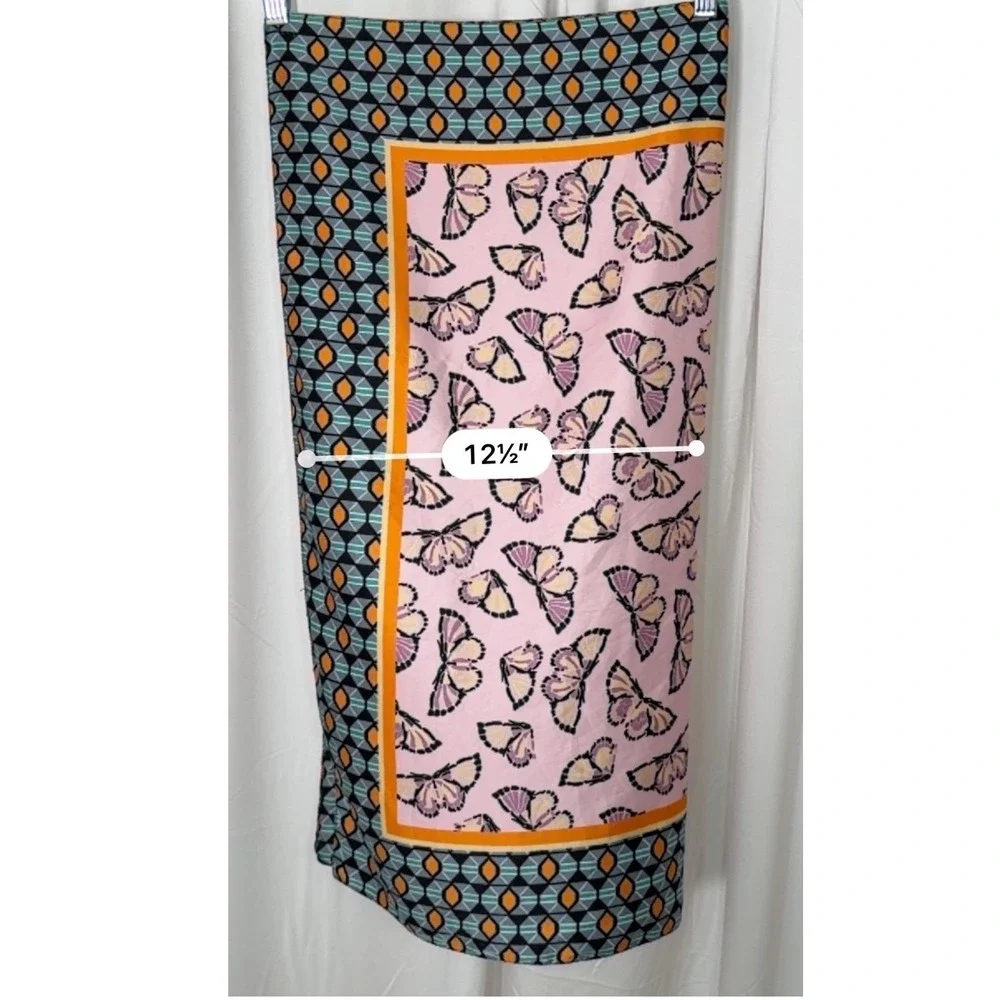 Zara Butterfly Geometric Print Square Scarf Pink Blue Orange Silk Feel 115-32